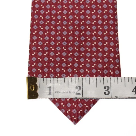 Drake's NWT Neck Tie in Red w/ Light Blue & White Geometric Pattern 100% Silk